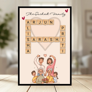 Family Crossword Puzzle Wall Frame wooden frame_ black