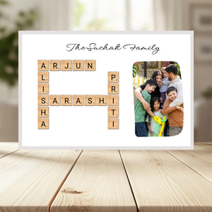 Family Crossword Puzzle Wall Frame wooden frame _ White horizontal