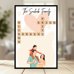 Family Crossword Puzzle Wall Frame wooden frame_ black