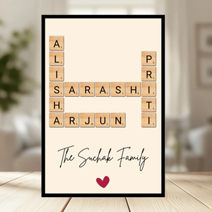 Family Crossword Puzzle Wall Frame wooden frame_ black