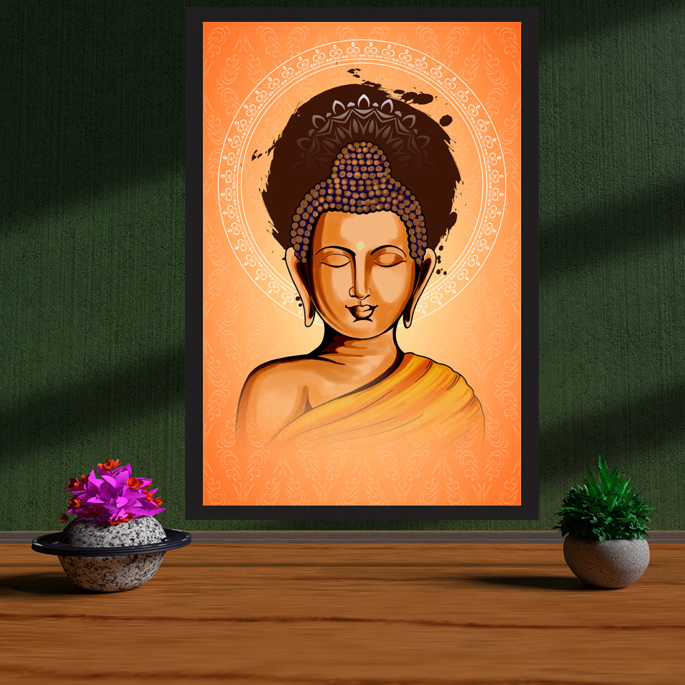 Buddha Enlightenment Art Print - Orange Spiritual Awakening Wall Decor