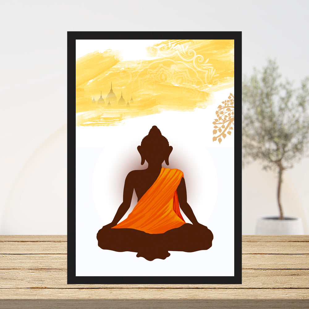 Buddha Meditation Art Print - Spiritual Awakening Wall Decor with Yellow Accents