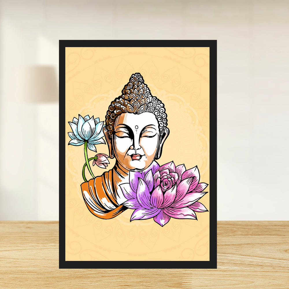 Buddha with Lotus Flowers Art Print - Spiritual Meditation Wall Decor