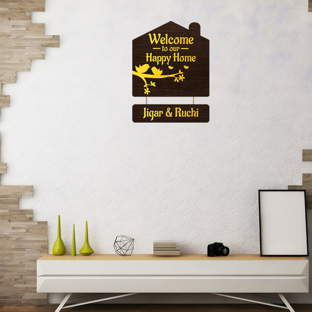 Premium 3D Brown Hut Style Name Plate with Golden Acrylic Letters