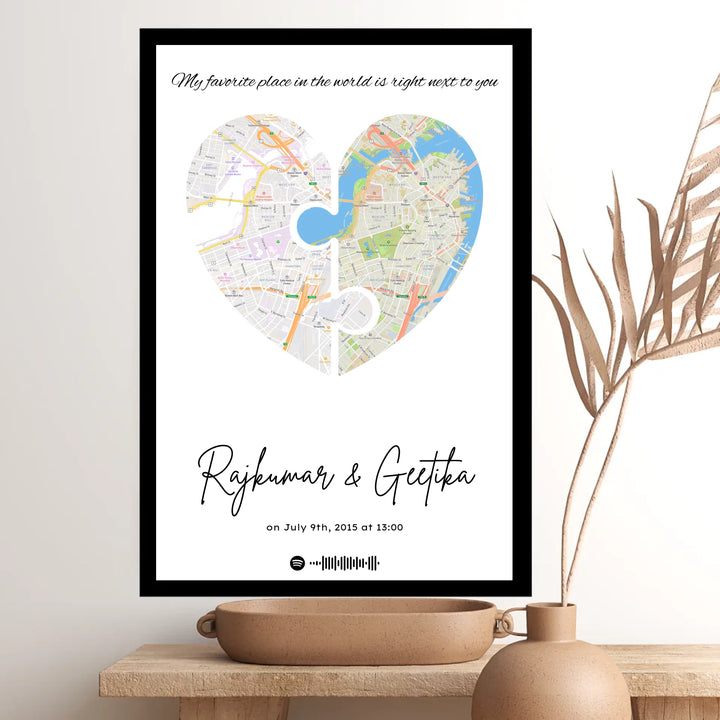 Custom Heart Map Art – Personalized Couples Print