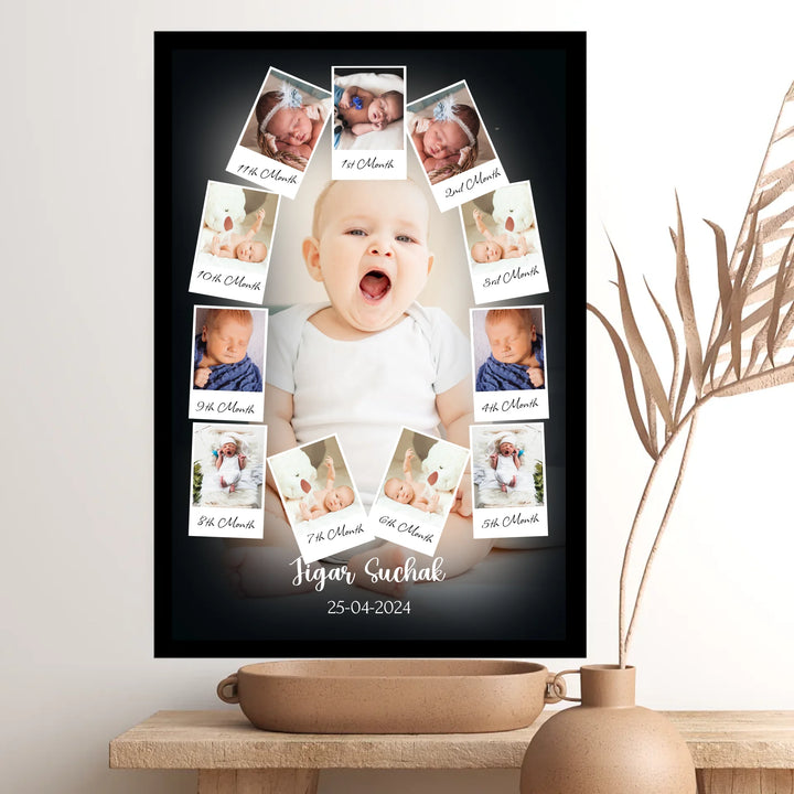 Personalised Baby Milestone Poster – 12-Month Growth Journey Keepsake Dark