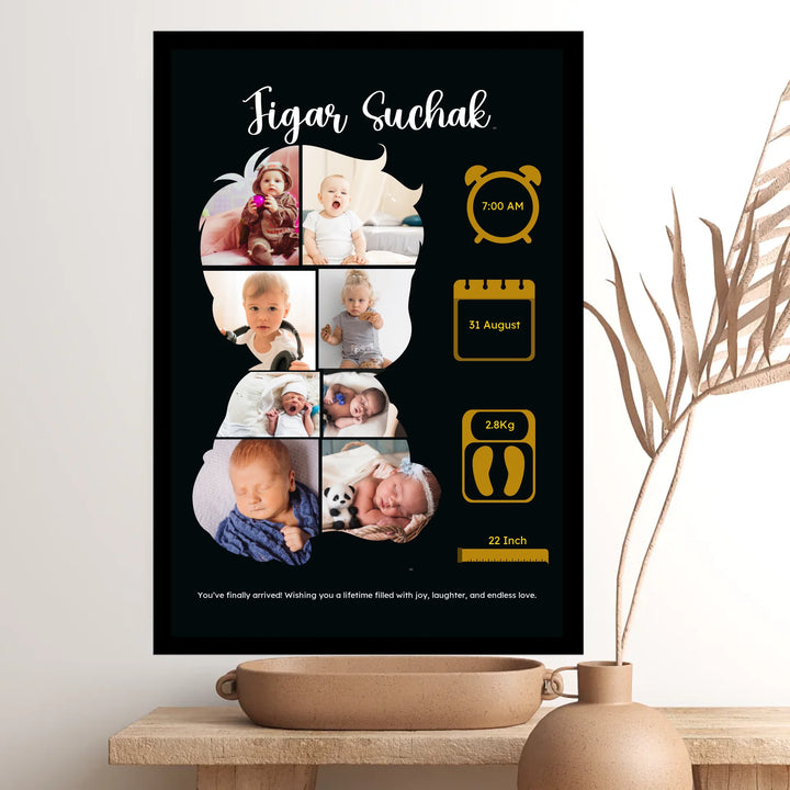 Custom Baby Collage Photo Print – Personalised Silhouette Memory Dark