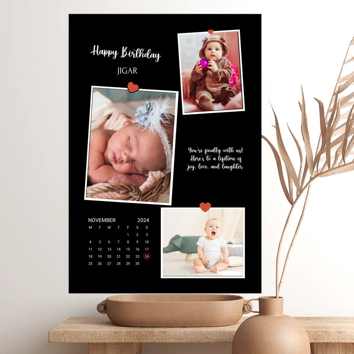 3-Photo Calendar Collage: Personalised Memory Keepsake  (black)