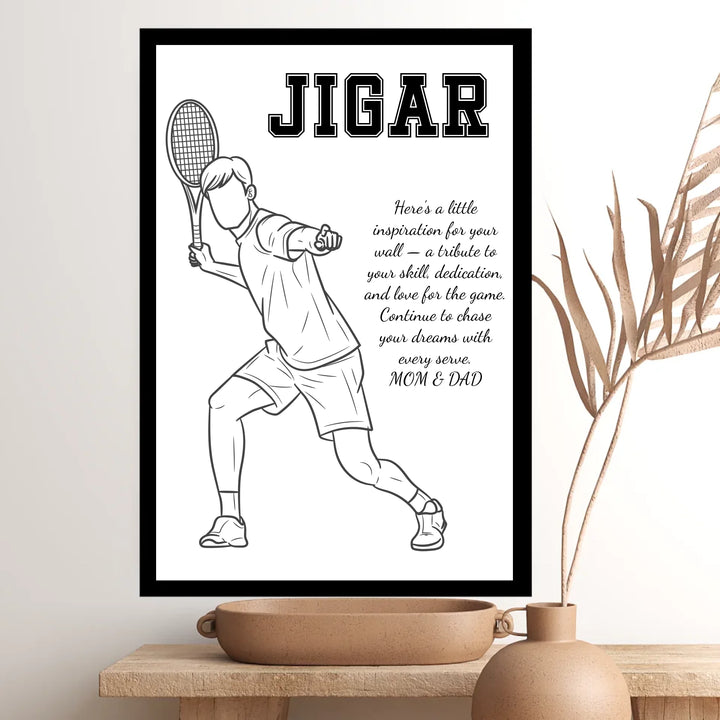 Personalised Tennis Player Wall Art Print with Custom Message