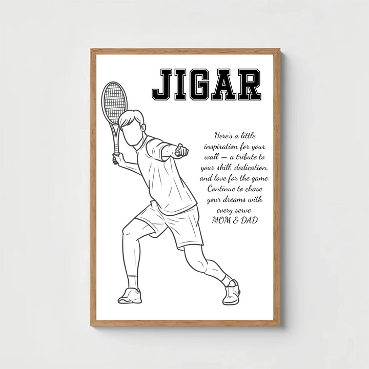 Personalised Tennis Player Wall Art Print with Custom Message