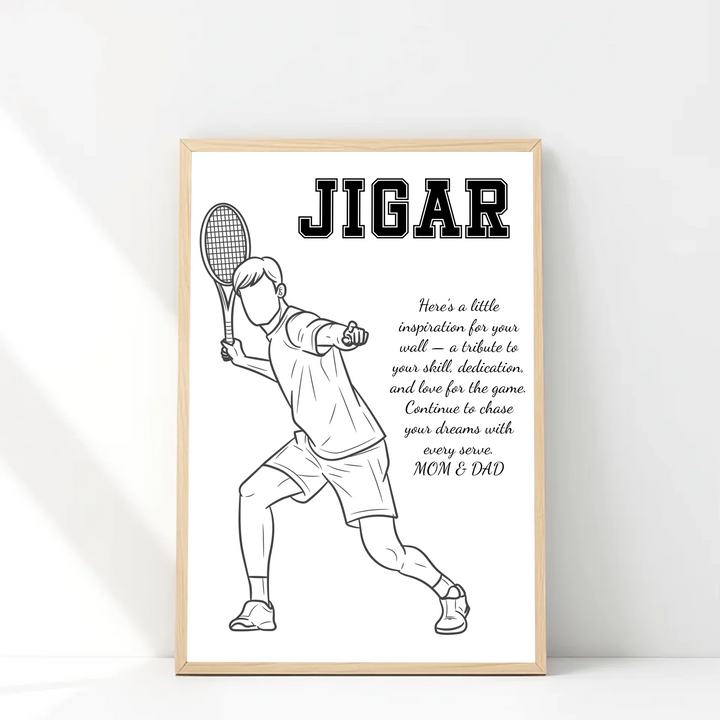 Personalised Tennis Player Wall Art Print with Custom Message
