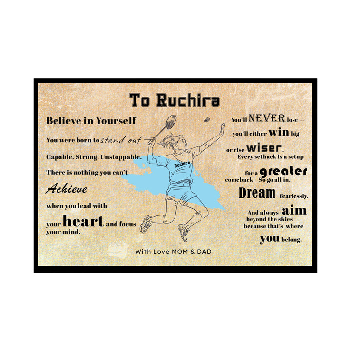 Tennis Champion Poster – Custom Name with Inspirational Quote