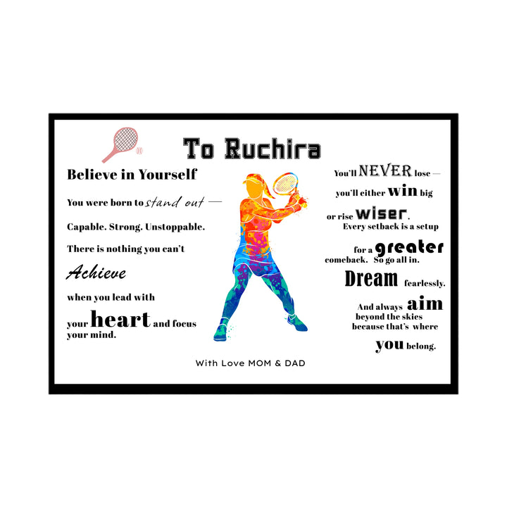 Custom Tennis Artwork – Motivational Design with Name & Jersey Number
