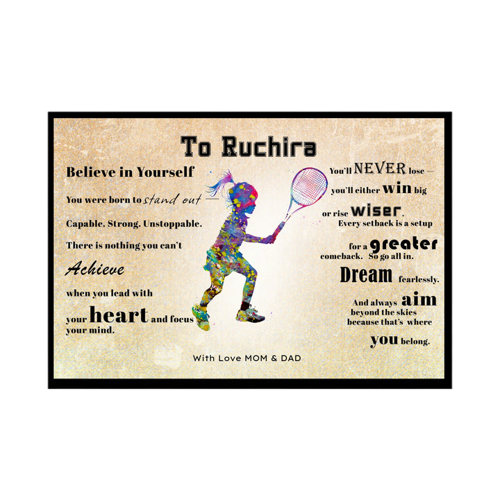 Personalized Tennis Wall Art – Girl Player with Custom Name & Message | Classic
