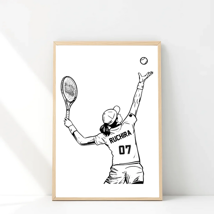 Table Tennis Player Wall Print – Custom Name Design for Girls