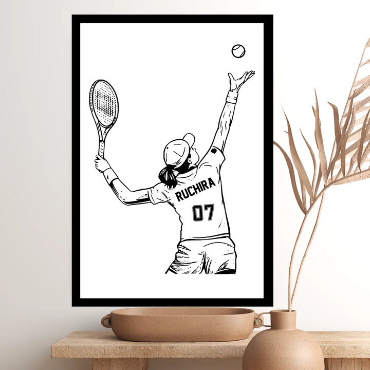 Table Tennis Player Wall Print – Custom Name Design for Girls