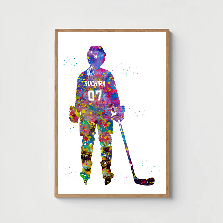 Personalised Hockey Wall Art for Little Girls – Custom Name & Jersey Number.