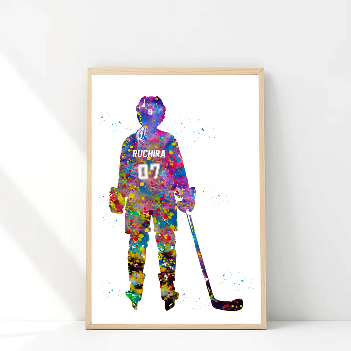 Personalised Hockey Wall Art for Little Girls – Custom Name & Jersey Number.