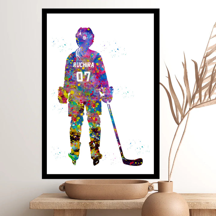 Personalised Hockey Wall Art for Little Girls – Custom Name & Jersey Number.