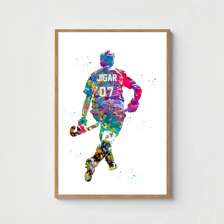 Personalised Hockey Wall Art for Boys – Custom Name & Jersey Number