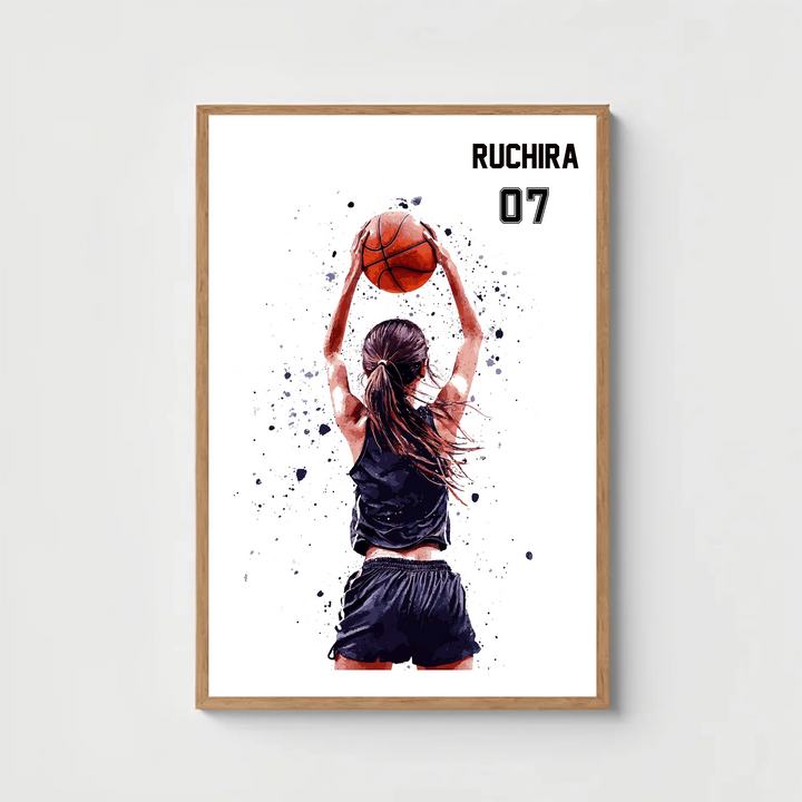 Personalised Basketball Wall Art for Girls – Custom Name & Jersey Number