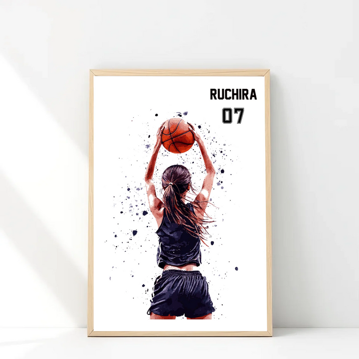 Personalised Basketball Wall Art for Girls – Custom Name & Jersey Number