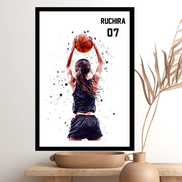 Personalised Basketball Wall Art for Girls – Custom Name & Jersey Number