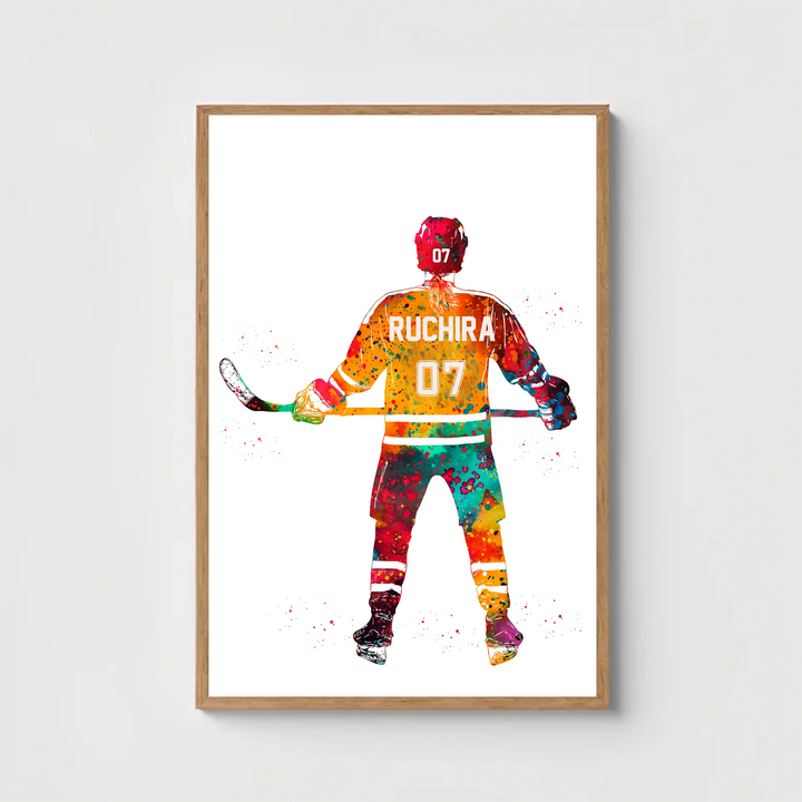 Personalised Hockey Wall Art for Girls – Custom Name & Jersey Number