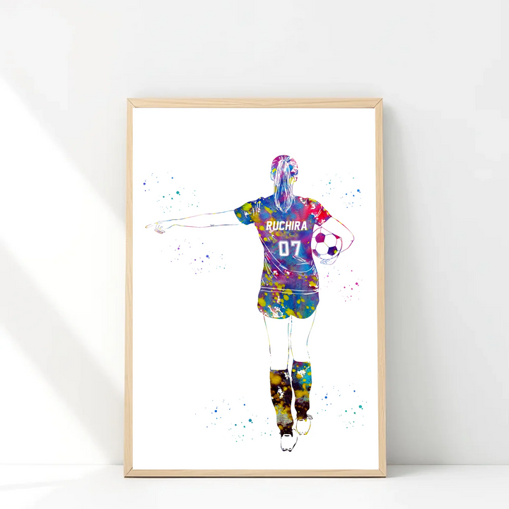 Personalised Soccer Wall Art for Girls – Custom Name & Jersey Number