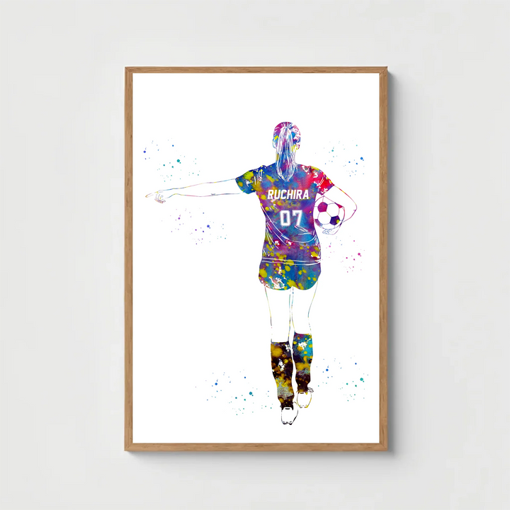 Personalised Soccer Wall Art for Girls – Custom Name & Jersey Number