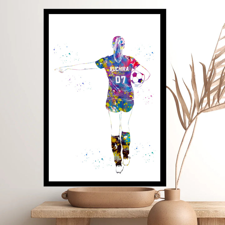 Personalised Soccer Wall Art for Girls – Custom Name & Jersey Number