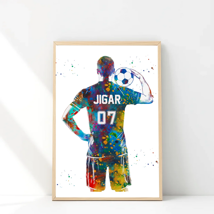 Personalised Colourful Football Wall Art for Boys – Custom Name & Jersey Number