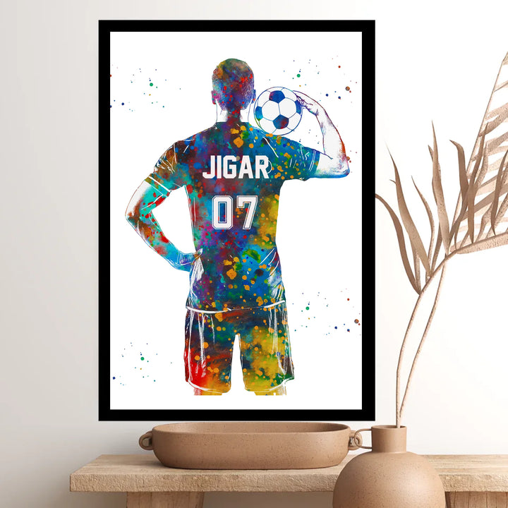 Personalised Colourful Football Wall Art for Boys – Custom Name & Jersey Number