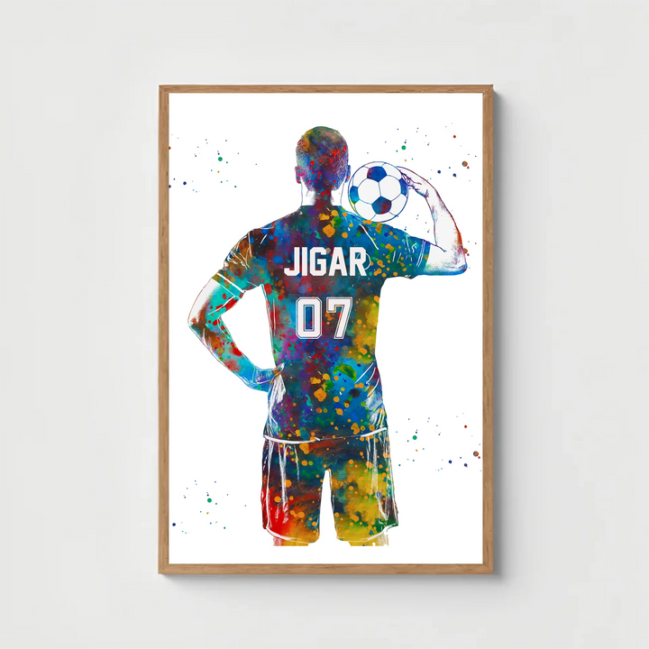 Personalised Colourful Football Wall Art for Boys – Custom Name & Jersey Number