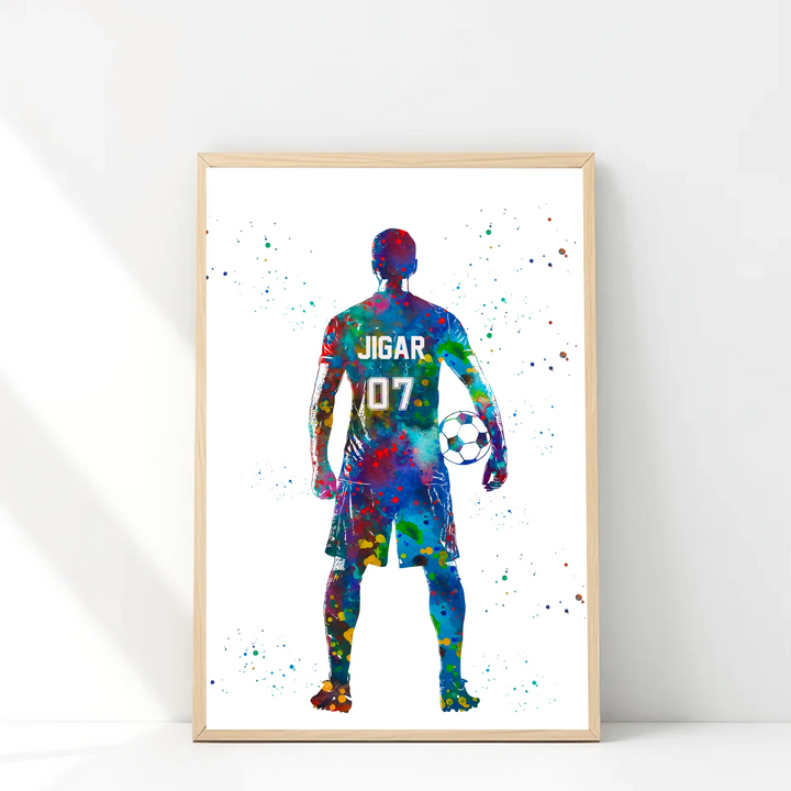 Personalised Colourful Soccer Wall Art for Boys – Custom Name & Jersey Number