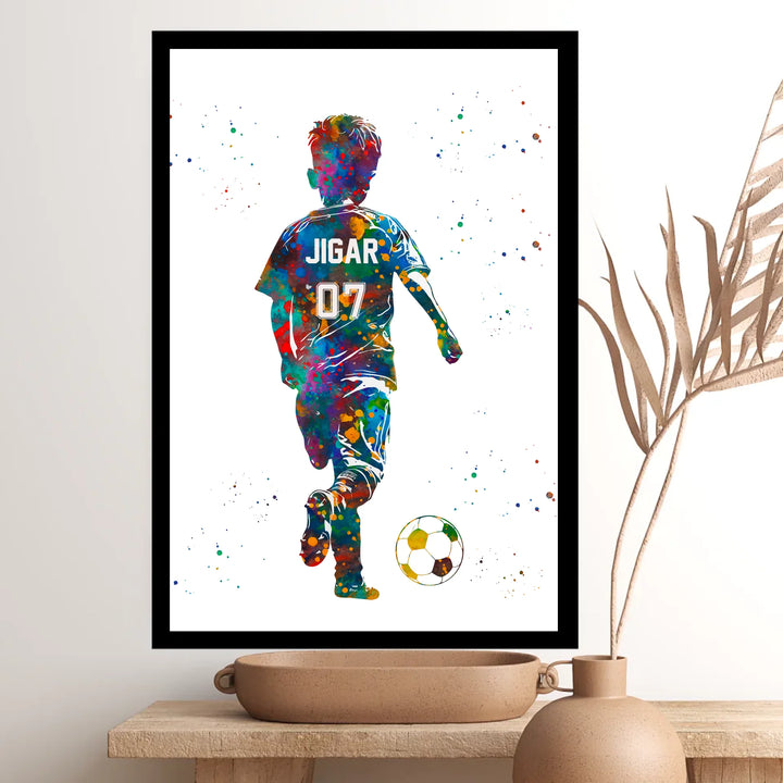 Personalised Football Wall Art for Little Boys with Ball – Custom Name & Jersey Number