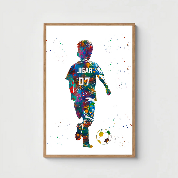Personalised Football Wall Art for Little Boys with Ball – Custom Name & Jersey Number