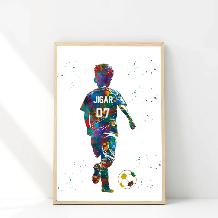 Personalised Football Wall Art for Little Boys with Ball – Custom Name & Jersey Number
