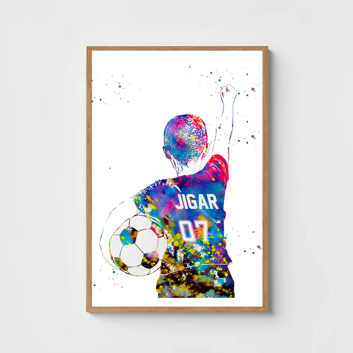 Personalised Colourful Football Wall Art for Boys – Custom Name & Jersey No.