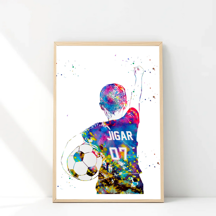 Personalised Colourful Football Wall Art for Boys – Custom Name & Jersey No.