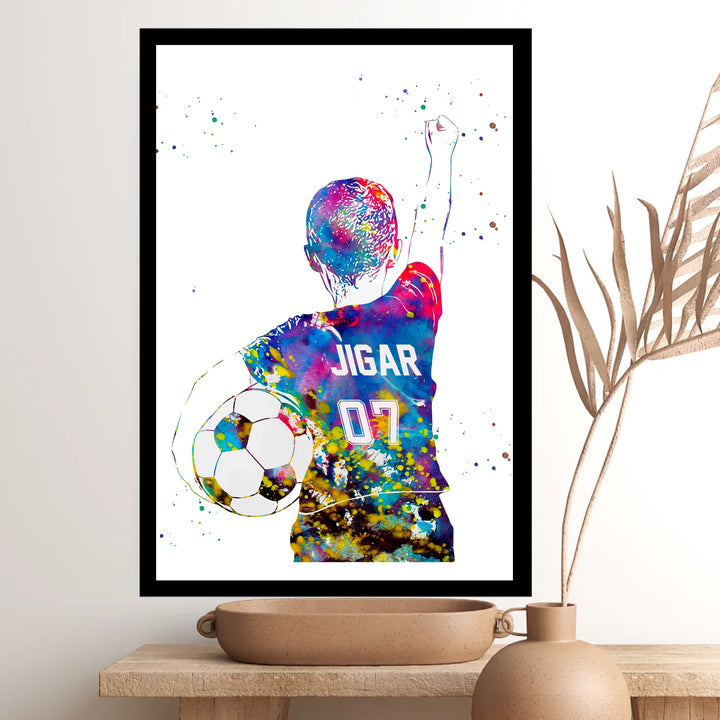 Personalised Colourful Football Wall Art for Boys – Custom Name & Jersey No.