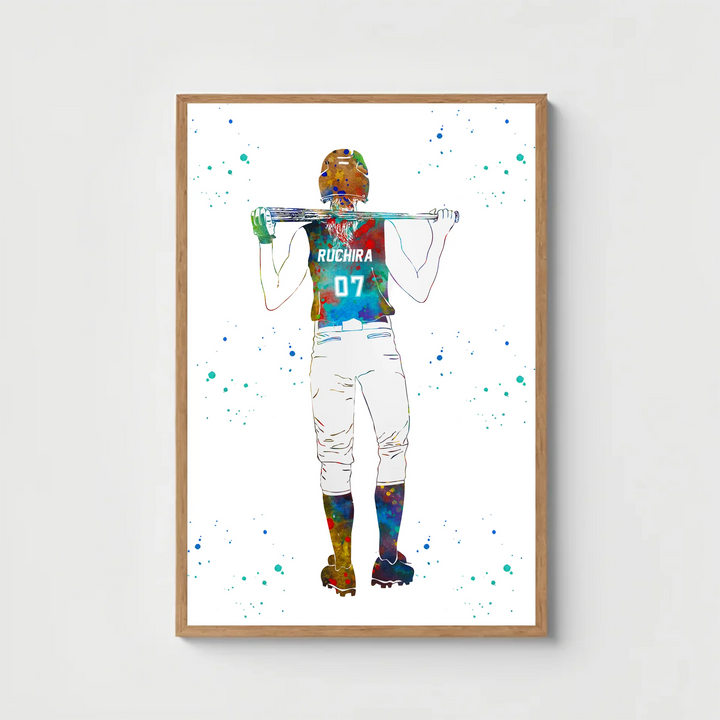 Personalised Softball Wall Art for Girls – Custom Name & Jersey Number