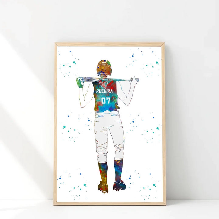 Personalised Softball Wall Art for Girls – Custom Name & Jersey Number