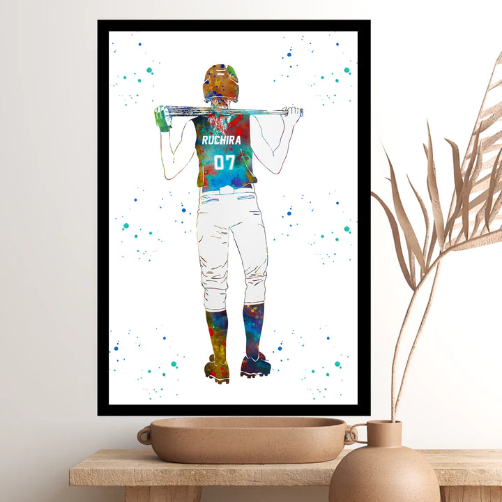 Personalised Softball Wall Art for Girls – Custom Name & Jersey Number
