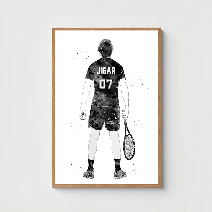 Personalised Tennis Wall Art for Boys – Custom Name & Jersey Number