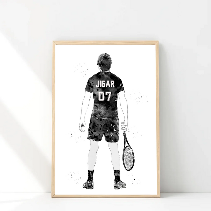 Personalised Tennis Wall Art for Boys – Custom Name & Jersey Number