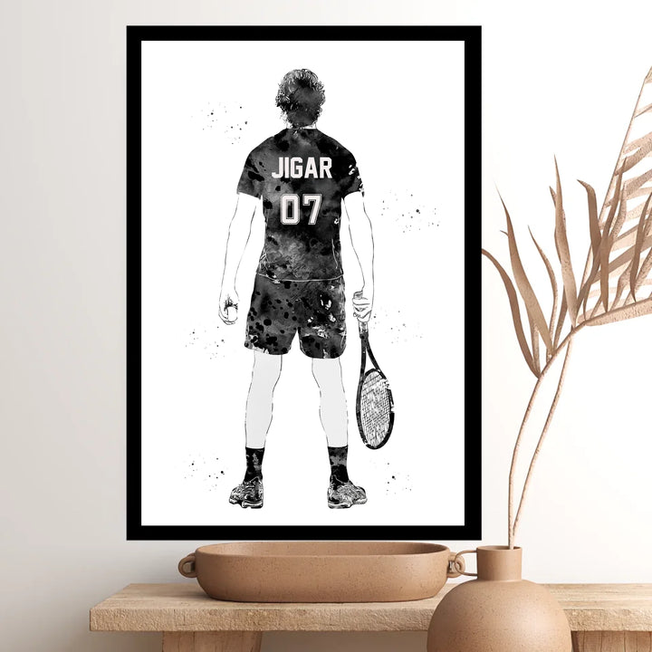 Personalised Tennis Wall Art for Boys – Custom Name & Jersey Number