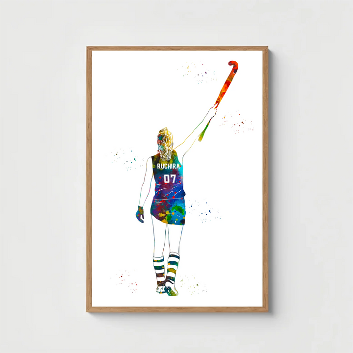 Personalised Hockey Wall Art for Girls – Custom Name & Jersey No.
