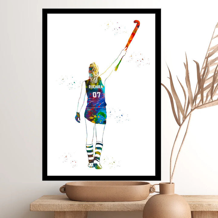Personalised Hockey Wall Art for Girls – Custom Name & Jersey No.