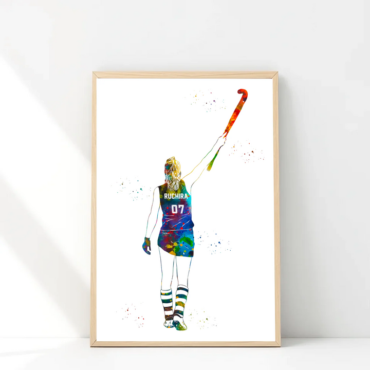 Personalised Hockey Wall Art for Girls – Custom Name & Jersey No.